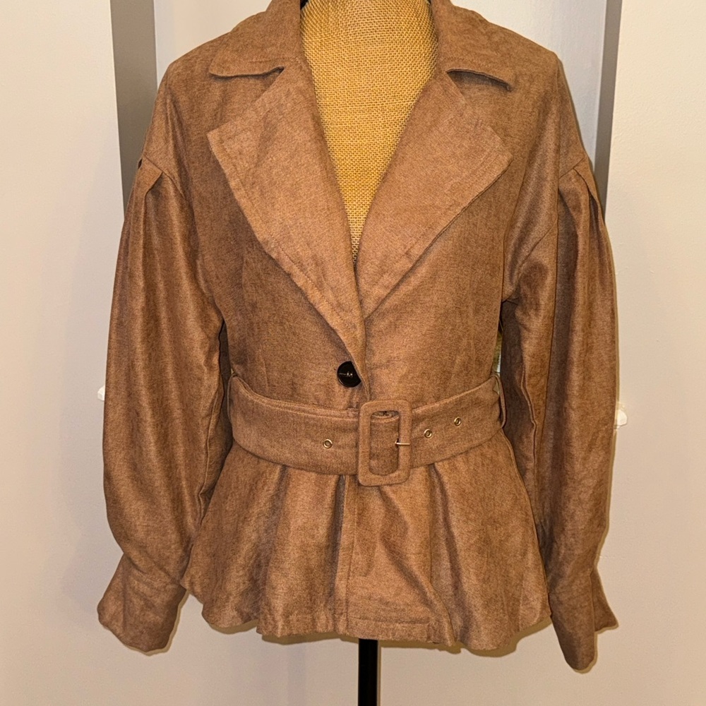 12th Tribe Russet Brown Balloon sleeve belted Western Earth tone blazer jacket M - Picture 5 of 9